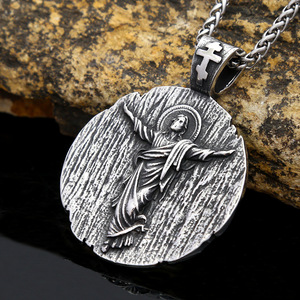 Stainless Steel Round Pendant Necklace Men's Religious Jesus Christ Design Punk Retro Style Jewelry <b>Cross</b> Pattern Fashion - Product Image 1