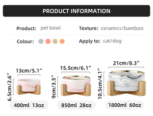 Bol surélevé pour animaux de compagnie en céramique marbrée de haute qualité Shamitao, avec bord doré, support en bambou, orthopédique, pour nourriture et eau pour <span class=keywords><strong>chat</strong></span>, antidérapant, écologique - Product Image 2