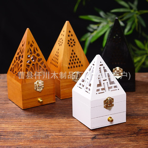 Solid Wood Aromatherapy Burner 11x11x10.5cm Hand Made Incense <b>Box</b> <b>Pine</b> Wood For Home Use - Product Image 2