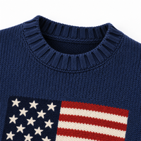 Pull décontracté pour homme, bleu marine, avec drapeau américain, col rond, tricoté, couleurs et tissus personnalisés pour la vente en gros, commande minimum de 50 pièces