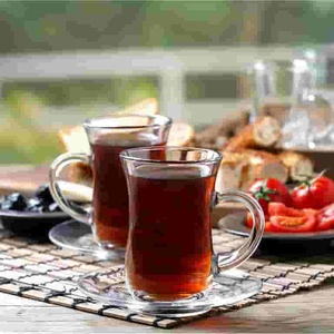 Juego de Tazas y Platos de Té <span class=keywords><strong>Turcos</strong></span> Modernos, 6 Piezas de 4.9 oz (145 cc), Tazas de Té de Vidrio Transparente con Asa y 6 Platos de Vidrio - Product Image 3
