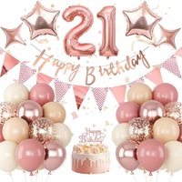 Kit de Décoration pour Fête d'Anniversaire, de Remise de Diplôme ou d'Halloween Or Rose : Bannière, Décoration de Gâteau, Ballons Chiffres en Aluminium, Guirlande de Ballons en Latex