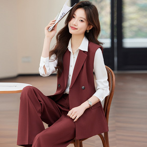 Women's Suit Set Vest Jacket Solid Color Polyester Anti-Wrinkle Professional Workwear 2025 Spring Summer Style - Product Image 1