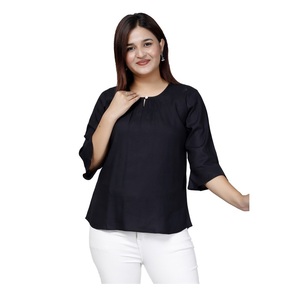 Top de Rayón Transpirable y Ecológico de Corte Regular Ruhfab de Alta Demanda para Mujer, Color Negro, Ropa de Verano, Disponible en Diferentes Tallas - Product Image 1