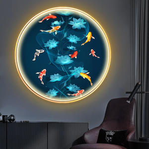 Moderno Quadro Luminoso LED in Porcellana con Motivo a <span class=keywords><strong>Pesci</strong></span>, Decorazione da Parete in Cristallo e Porcellana - Product Image 4