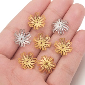 Six Petal Flower Bead Cap 14mm | 18K PVD Gold Plated Stainless Steel Openwork <b>Spacer</b> for DIY Bracelet Necklace Jewelry Making - Product Image 3