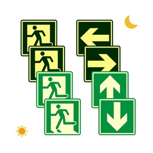 Securun ป้ายทางออกฉุกเฉินเรืองแสงในที่มืดรูปลอกวิ่งป้ายผู้ชายพร้อมลูกศรทิศทางของสติ๊กเกอร์ไฟทางออก - Product Image 1