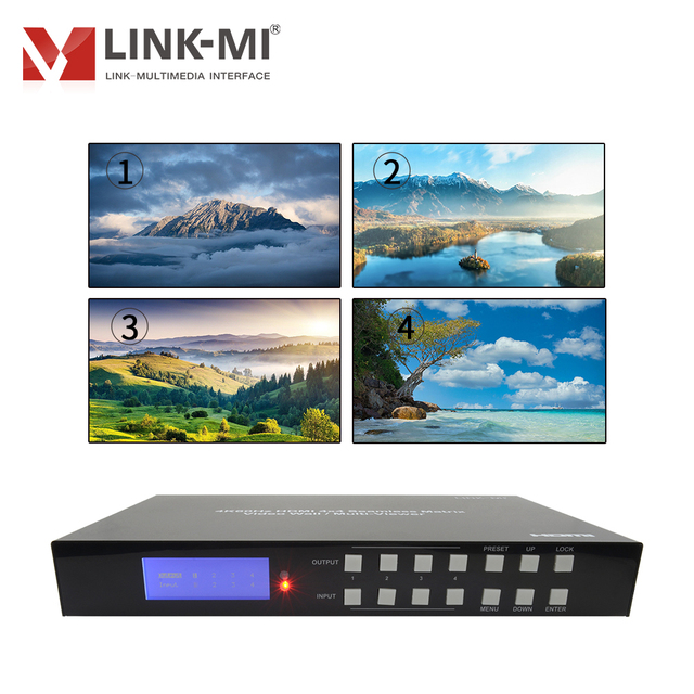 4K60 4x4 HDMI Matrix Switch with 2x2 Video Wall Controller and Quad Multi Viewer Seamless HDMI Switcher