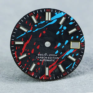 Cadran de montre personnalisé en fibre de carbone de 28,5 mm, encre colorée bleue, cadran lumineux pour mouvement NH35 NH36 - Product Image 3