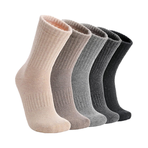 5 paires de chaussettes décontractées en laine mérinos pour femmes, chaussettes d'hiver confortables à motif uni, chaussettes de travail antibactériennes - Product Image 1