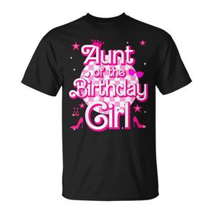T-shirt con scritta 'Aunt Of The Birthday Girl' dal design a quadretti rosa per la festa in famiglia - Product Image 1