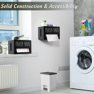 Wooden Trash Bag Organizer 26x18x17.7cm Multi Function <b>Kitchen</b> Storage Box With Pull Out Dispenser - Product Image 4
