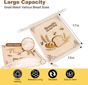 Confezione da 2 sacchetti riutilizzabili in cera d'api per pane fatto in casa, lievitazione naturale, sacchetti di conservazione in cera d'api naturale a prova di umidità, mantiene il pane fresco più a lungo - Product Image 2