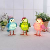 Ensemble de 3 décorations de Noël en forme d'oiseaux LED adorables, ornements en peluche douce avec chapeau et écharpe