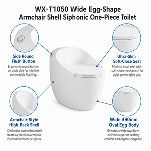 Siège de toilette en céramique monobloc, large et ovale, anti-odeur, silencieux et économe en eau pour salle de bain - Product Image 6