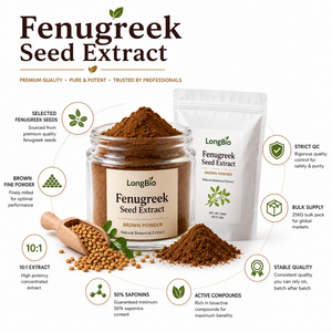 Poudre d'extrait de graines de fenugrec LongBio 10:1 / 50% Saponines / <span class=keywords><strong>4</strong></span>-Hydroxyisoleucine – Matière première en vrac pour compléments alimentaires OEM - Product Image 3