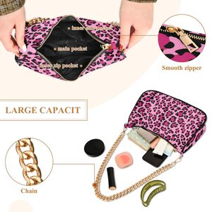 Pink Leopard Print Shoulder Bag Chain Sling <b>Purse</b> Zipper Closure <b>Small</b> Messenger Handbag for Women - Product Image 4