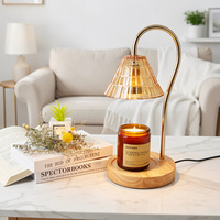 Lampe chauffe-bougie à intensité variable, lanterne électrique vintage dorée en forme de cloche avec base en bois pour éclairage parfumé pour salon