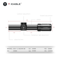 Lunette tactique T-EAGLE EOX 1.2-6X24IR-BK, tube de 30 mm, tourelle de visée rapide, réticule éclairé rouge et vert, visée optique de chasse CQB