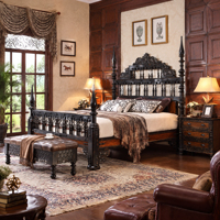 Lit en bois massif de style américain traditionnel pour chambre principale, chambre d'amis et mobilier de chalet