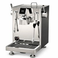 Machine à café expresso avec contrôle manuel de la pression du vapeur, affichage de la température de brassage, plateforme de maintien au chaud des tasses et réglage de la dose de café