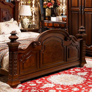 <span class=keywords><strong>Letto</strong></span> Matrimoniale Americano in Legno Massello e Vera Pelle, Stile Colonna Romana, Lusso Retrò Americano, 1,8 m - Product Image 4