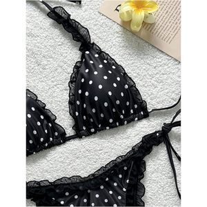 FOXA Women's 2 Piece Polka Dot <b>Bikini</b> Set Halter Triangle Ruffle Swimwear <b>String</b> Tie Side Bathing Suit - Product Image 5