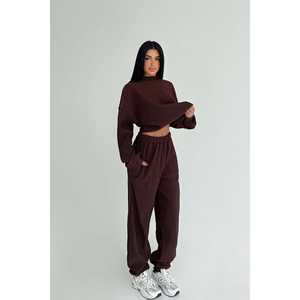 ชุดเซ็ตสองชิ้นสีน้ำตาลแบรนด์ Brimsley ทรงหลวมสไตล์สาวออฟฟิศ เสื้อถักลำลอง กางเกงขายาวระดับเข่า สำหรับฤดูใบไม้ร่วง/ฤดูหนาว - Product Image 3