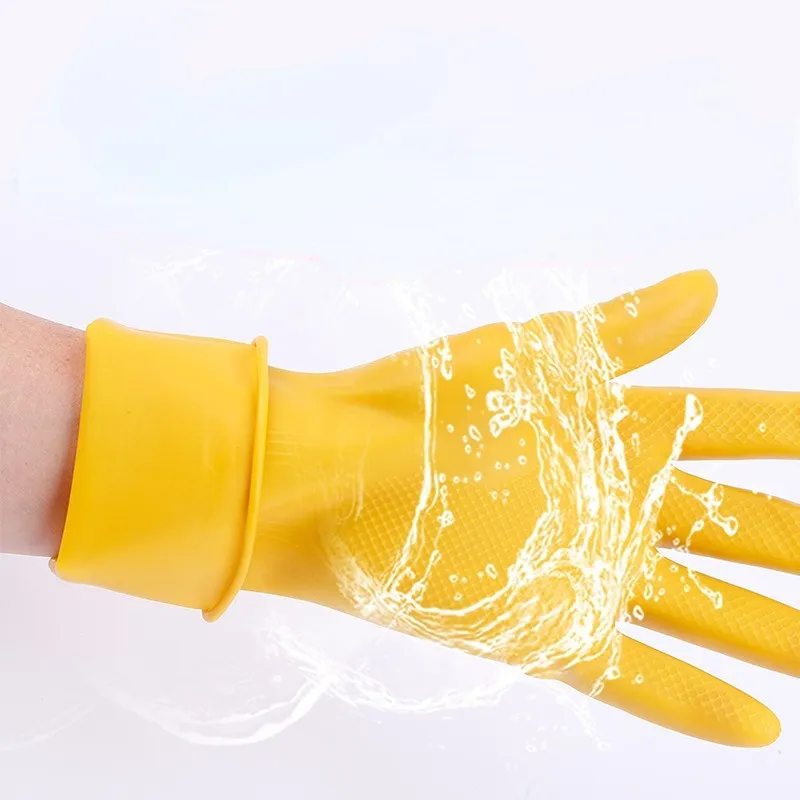 Sarung tangan karet cuci piring dapur rumah tangga, lateks tendon sapi tahan lama diperkuat tahan air sarung tangan cucian kerja grosir