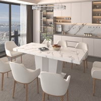 Table de salle à manger/cuisine extensible 6-10 personnes, plateau moderne en faux marbre blanc, base à double colonne, imperméable, écologique, durable