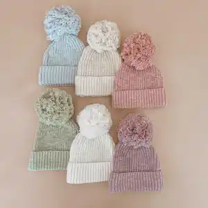 Gorro de lana cálido para bebé recién nacido de invierno, gorro de moda de Color sólido para niños, gorro de punto para niños pequeños