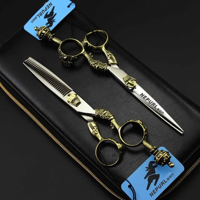 6.0ich NEPURLson TB Retro Style Profissional Hairdressing Scissors Hair Cutting Scissors Set Barber Shears High Quality Salon