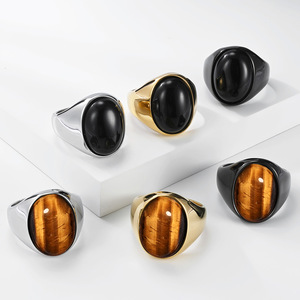 <span class=keywords><strong>Bague</strong></span> en acier inoxydable plaqué or Tempusort Fashion Jewelry avec pierre œil <span class=keywords><strong>de</strong></span> <span class=keywords><strong>tigre</strong></span> ovale noire <span class=keywords><strong>pour</strong></span> <span class=keywords><strong>homme</strong></span>, cadeau d'anniversaire - Product Image 1