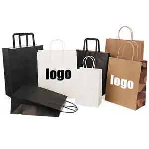 Custom Logo Clothing Gift Packaging Recyclable Takeaway Food Packaging Tote Luxury Laminated Paper Bag