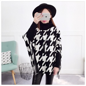 Phụ Nữ Cổ Cao Áo Len Không Đều Họa Tiết Hình Học Sọc Áo Thun Poncho Khăn Choàng - Product Image 4