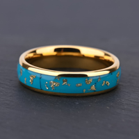Lire pour expédier des anneaux remplis d'or de tungstène pour les femmes 6mm incrustation de turquoise naturelle bijoux pour les femmes or 18k Top 2025 anneaux