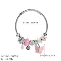 Panjiaduola – Nouveau bracelet ajustable unisexe en acier inoxydable argenté avec pendentif papillon perlé en alliage – Idéal comme cadeau