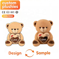 Ours en peluche personnalisés avec cœur d'amour, vente en gros, fabricant de jouets en peluche doux personnalisés, cadeau surprise pour la Saint-Valentin