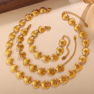 New Fashion 18K Gold Plated <b>Shell</b> Texture Jewelry Set Anti-fade Dainty <b>Bracelet</b> Necklace Stackable INS Style Versatile Women - Product Image 1