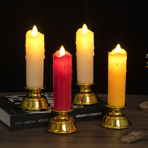 Bougies Pilier <span class=keywords><strong>LED</strong></span> Réalistes Effet Flamme Tombante Multicolores Scintillantes Écologiques à Piles Dorées pour Mariages et Diwali - Product Image 3