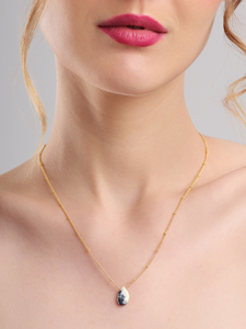 Dendritic <b>Opal</b> Teardrop Pendant <b>Necklace</b> Natural Stone Gold Tone Satellite Chain Minimal Boho Jewelry Gift for Women - Product Image 6