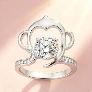 Anillo de compromiso de lujo personalizado de plata y oro macizo de 10K/14K con gema de granate, calidad VVS-VS, engaste de púas, Mono del Zodíaco Chino (12 signos) - Product Image 1