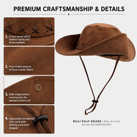 Chapeau Bob Vintage Marron en Daim à Large Bord Style Cowboy Western Tendance Printemps-Été pour la Randonnée (Vente en Gros)