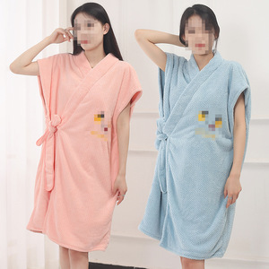 Bata de Baño de Felpa Coral para Mujer, Manga Corta, Tejido de Rizo Absorbente de Secado Rápido, Ropa de Dormir - Product Image 4