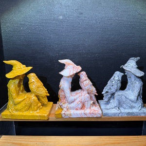 Wholesale 4" Hand Carved Natural <strong>Crystal</strong> Carving Crafts 10cm Jade <strong>Crystal</strong> <strong>Witch</strong> Statue with Raven for Halloween Magician Decor - Product Image 1