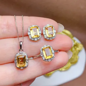 Hot Popular Fashion Luxury Wedding 925 Sterling Silver Natural Citrine Jewelry Set For Ladies In Dubai