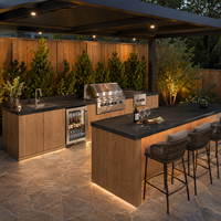 Cuisine extérieure avec pergola pour projet immobilier, ensemble barbecue, évier et réfrigérateur modulaires en acier inoxydable 304