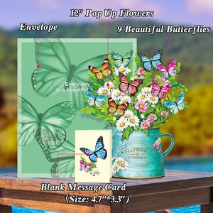Carte <span class=keywords><strong>3D</strong></span> Pop-Up Bouquet de Fleurs Marguerites Papillons – Enveloppe et Bloc-notes vierges pour la Fête des Mères, Anniversaire, Remise en Guérison, Vœux - Product Image 4