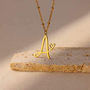 Collar de acero inoxidable chapado en oro de 18 quilates MW <span class=keywords><strong>Go</strong></span> Party, resistente al agua, sin deslustre, colgante de corazón con 26 letras, joyería de moda - Product Image 4