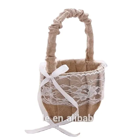 Custom rustic burlap or hessian little flower girl bag or basket